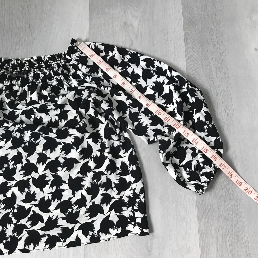 ZARA BOAT NECK BABYDOLL ABSTRACT ALLOVER PRINT BALOON LONG SLEEVES WOMENS XS